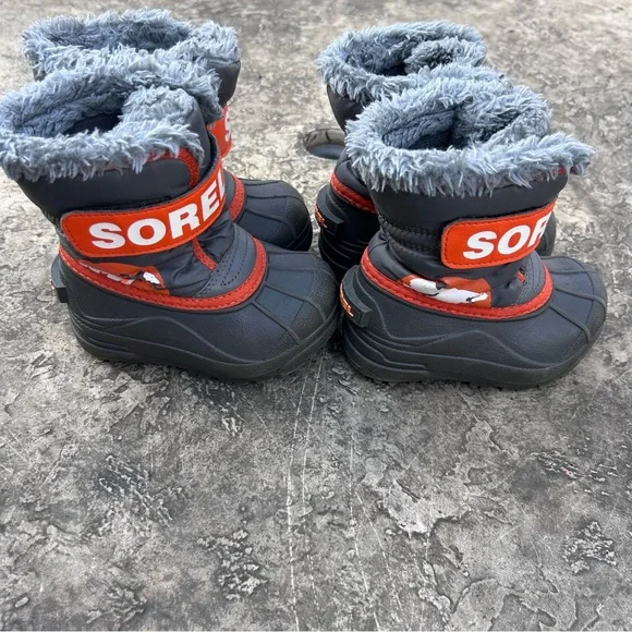 SOREL Toddler Winter Boots | Waterproof Winter Snow Boots | Grey Orange | Size 7 - Picture 2 of 16